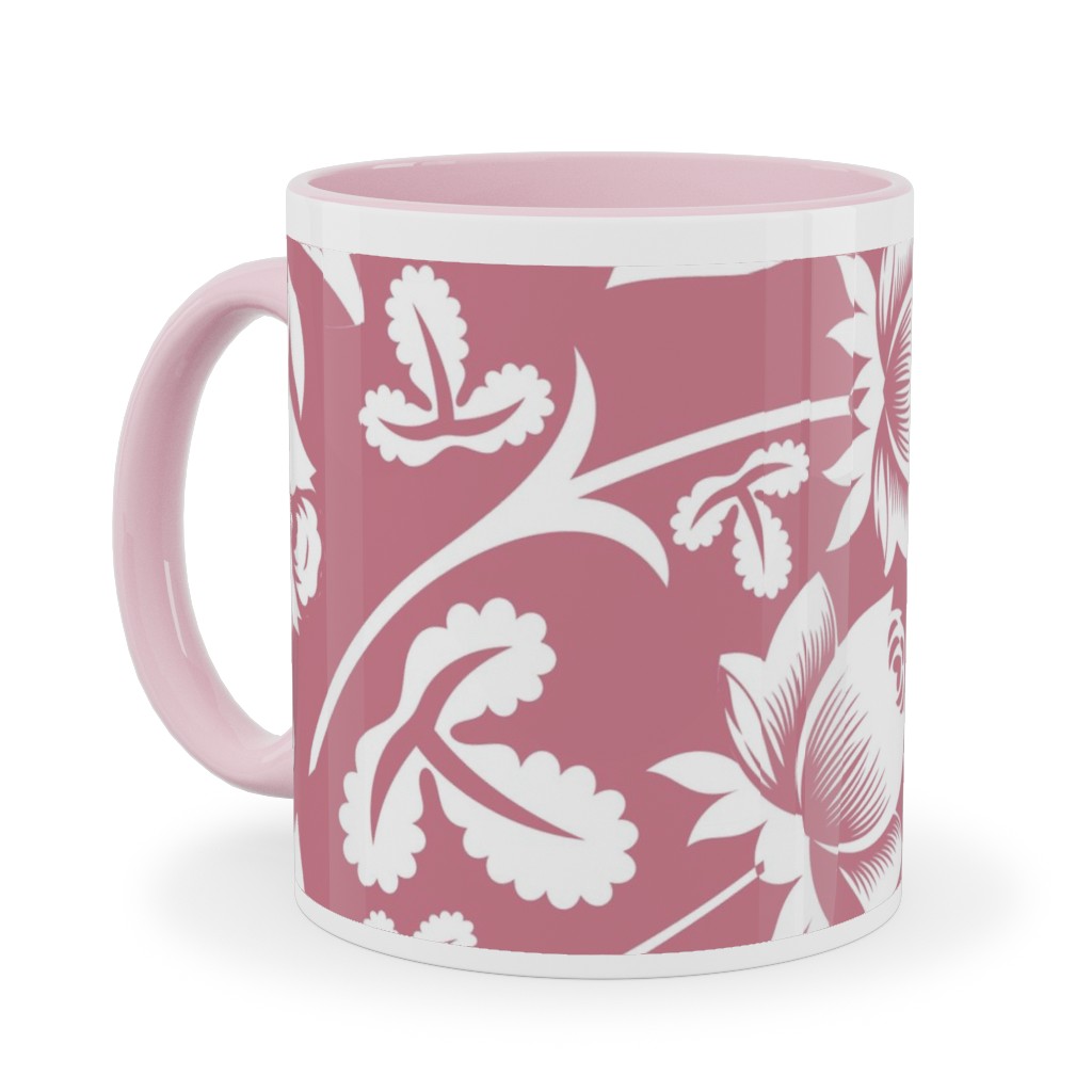 Lovely Rose Flower - Pink and White Ceramic Mug, Pink, , 11oz, Pink, Bright Pink