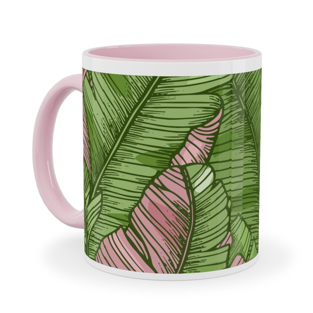 Banana Leaf - Pink Ceramic Mug, Pink,  , 11oz, Green