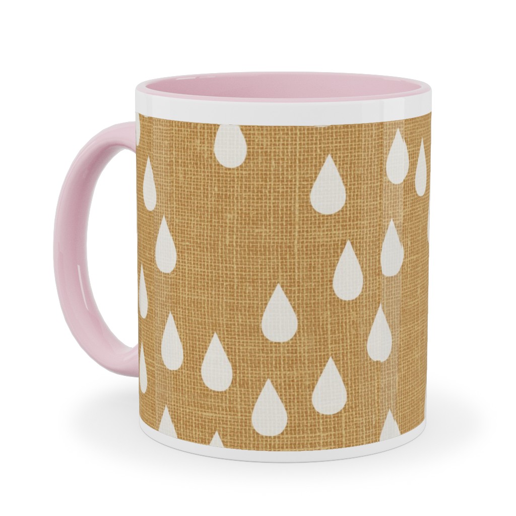 Scattered Rain Drops - Mustard Yellow Ceramic Mug, Pink, , 11oz, Yellow, Classic Yellow