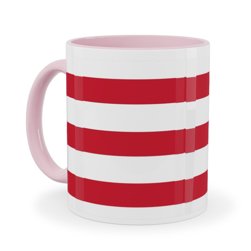 Stripes - Red and White Ceramic Mug, Pink,  , 11oz, Red