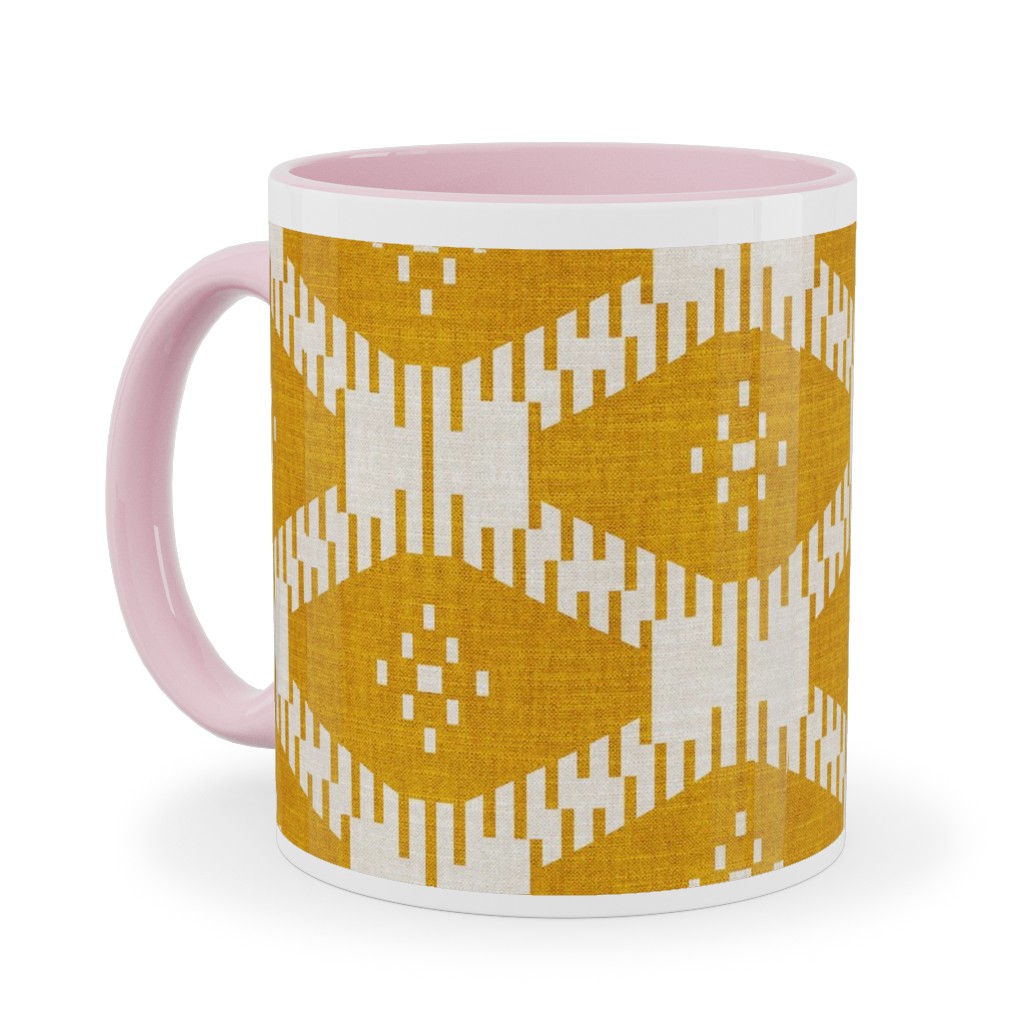 Stella Ikat - Yellow Ceramic Mug, Pink, , 11oz, Yellow, Classic Yellow