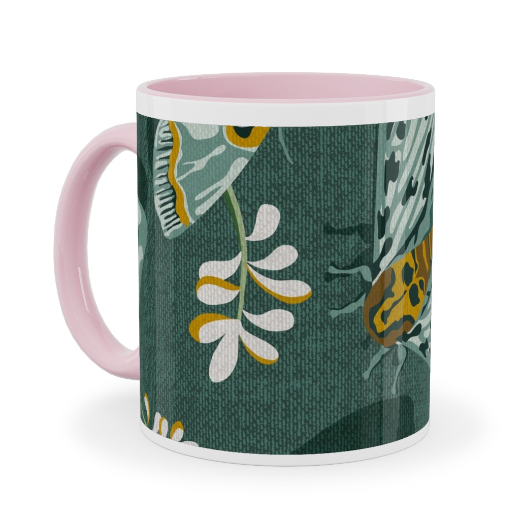 Gathering Moths - Green Ceramic Mug, Pink, , 11oz, Green, Classic Green