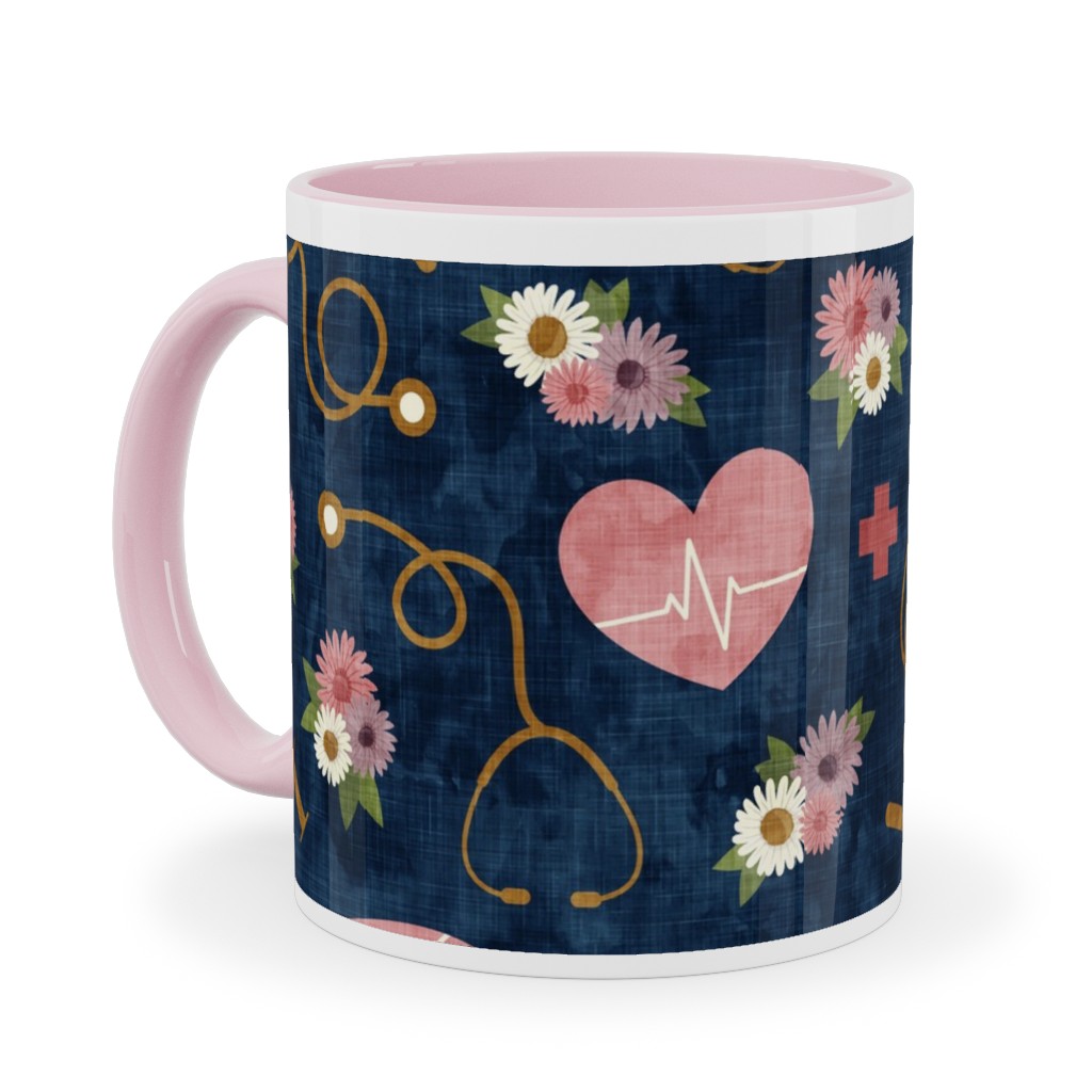 Floral Nurse Melody - Nursing - Blue Ceramic Mug, Pink, , 11oz, Pink, Bright Pink