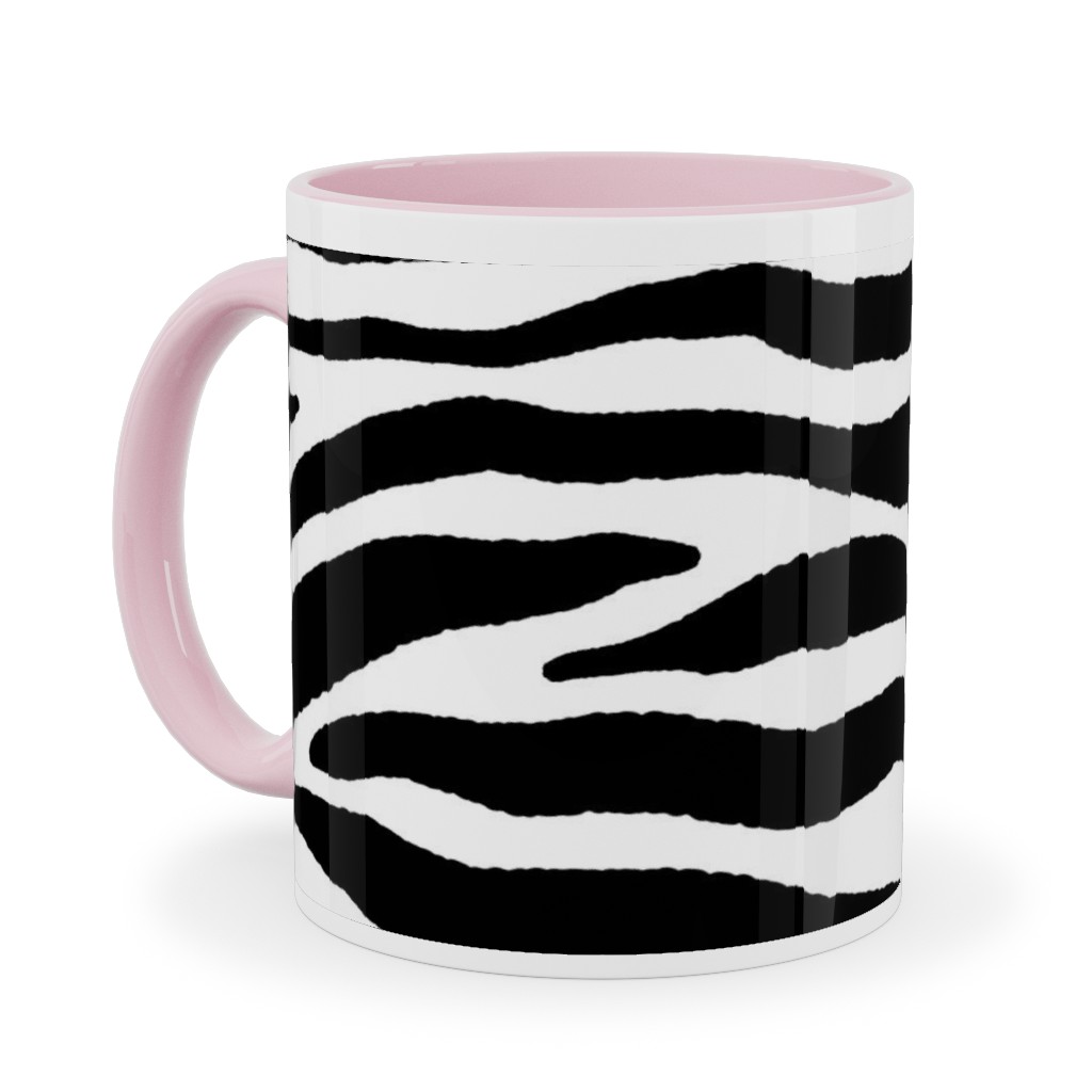 Zebra Print - Black and White Ceramic Mug, Pink, , 11oz, Black, Black