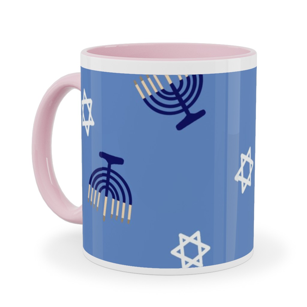 Hanukkah - Blue Ceramic Mug, Pink, , 11oz, Blue, True Blue