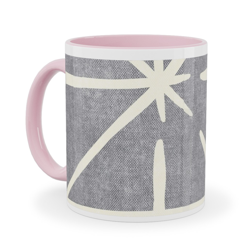 Geometric Triangles - Distressed - Grey Ceramic Mug, Pink, , 11oz, Gray, Gray