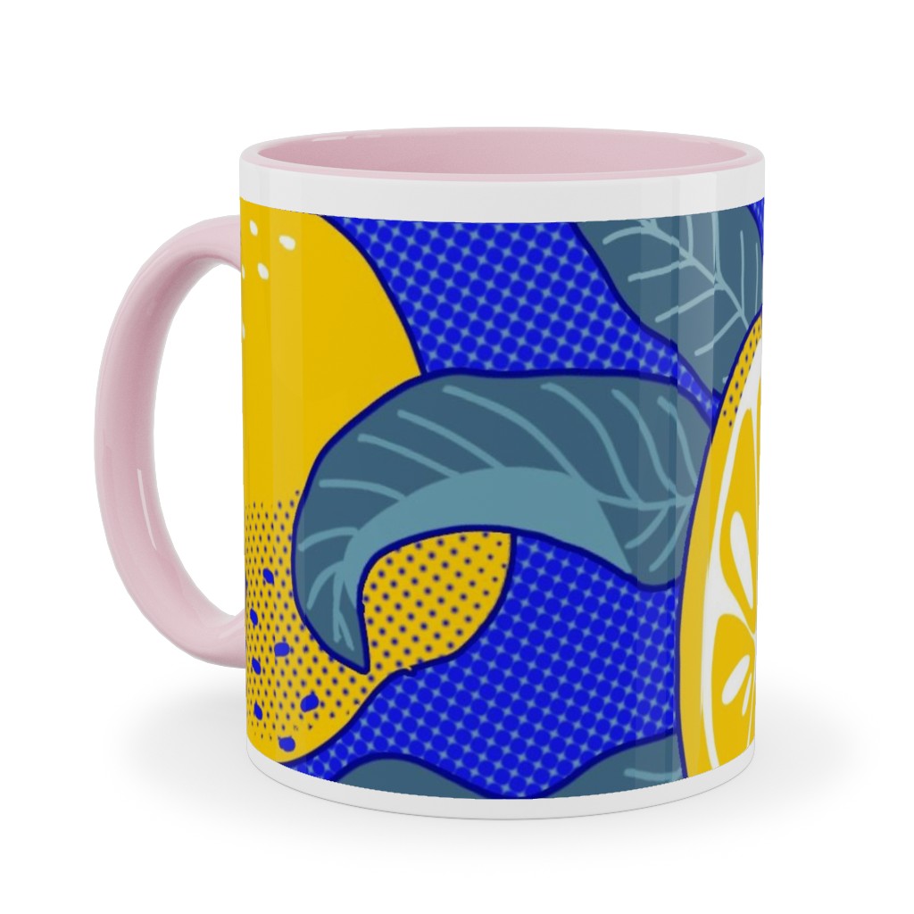 Lemons Pop Art - Blue and Yellow Ceramic Mug, Pink, , 11oz, Yellow, Classic Yellow