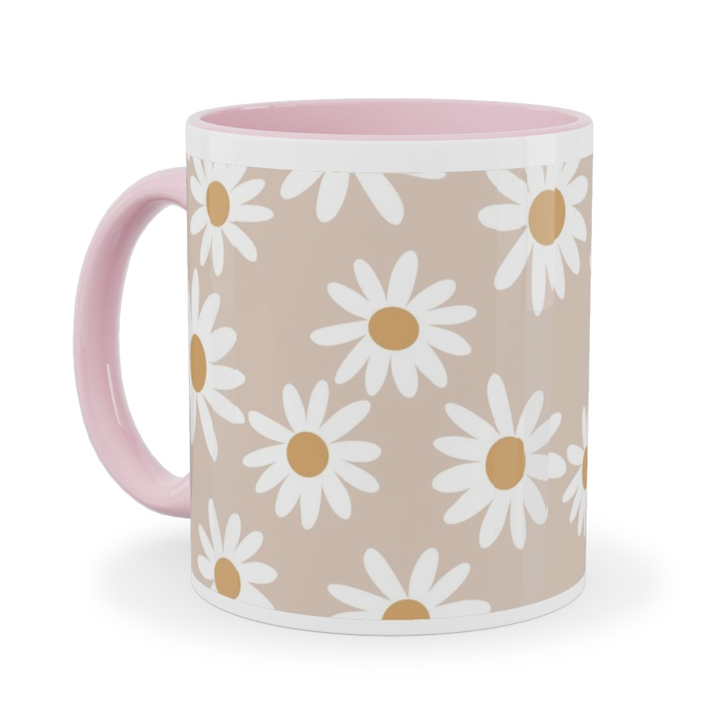 Daisies Ceramic Mug, Pink, , 11oz, Pink, Pearl