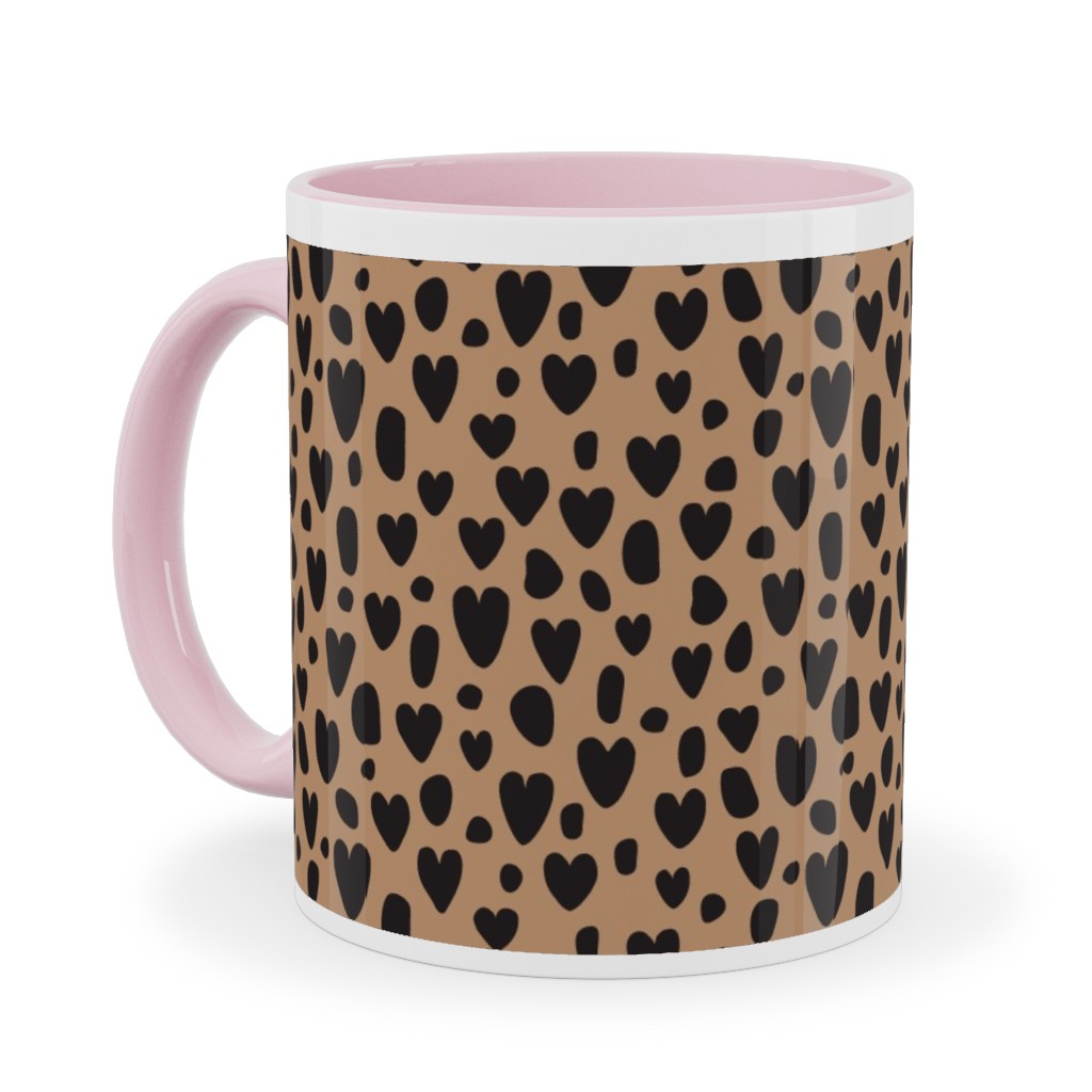 Leopard Hearts - Brown Ceramic Mug, Pink,  , 11oz, Brown