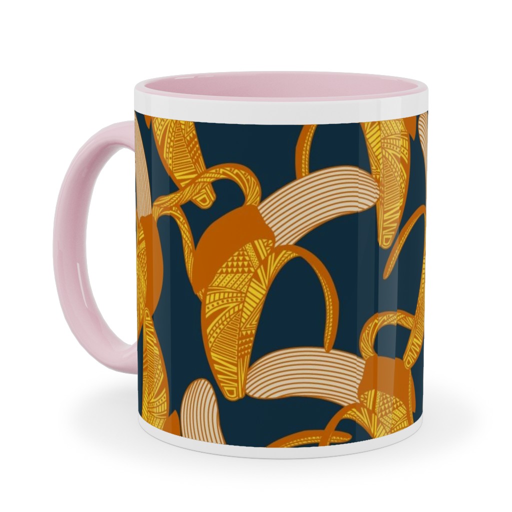 Peeled Banana - Yellow on Navy Ceramic Mug, Pink, , 11oz, Yellow, Classic Yellow
