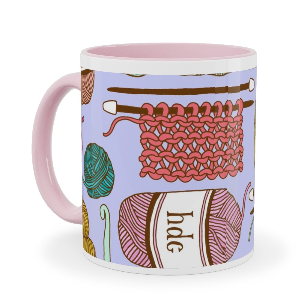 Knitting Ceramic Mug, Pink, , 11oz, Multicolor, Lavender Lace