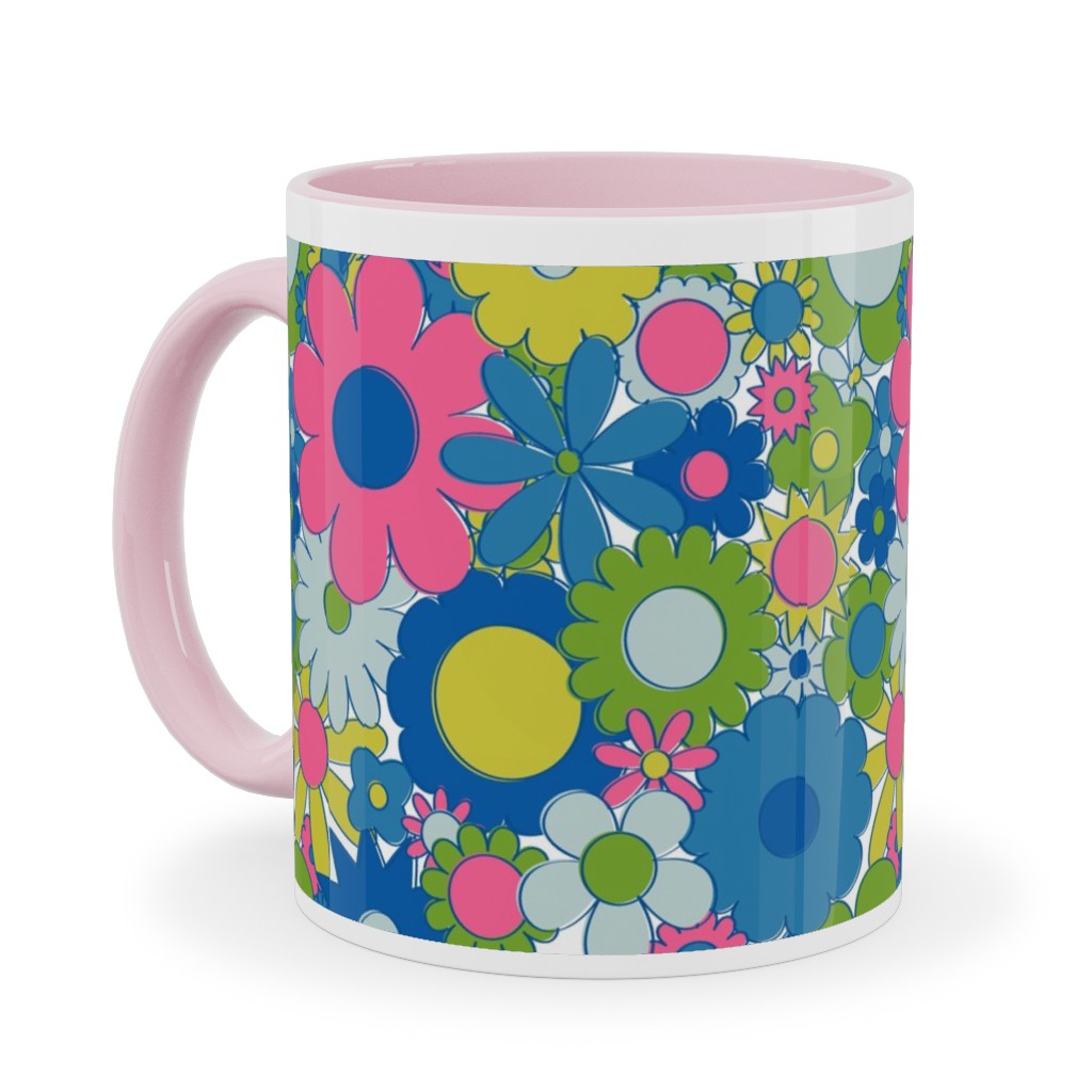 Funky Daisy Floral - Neon Ceramic Mug, Pink, , 11oz, Multicolor