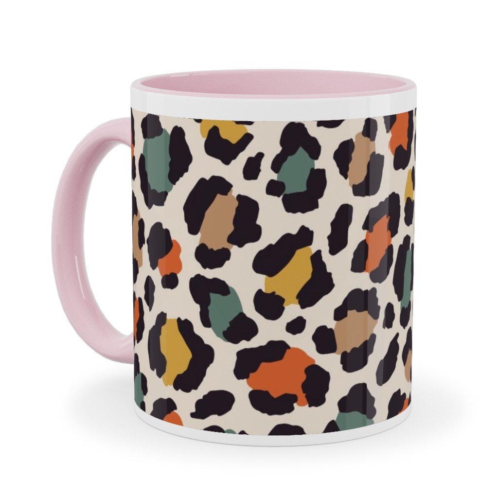 Colored Leopard Print - Mulit Ceramic Mug, Pink,  , 11oz, Multicolor