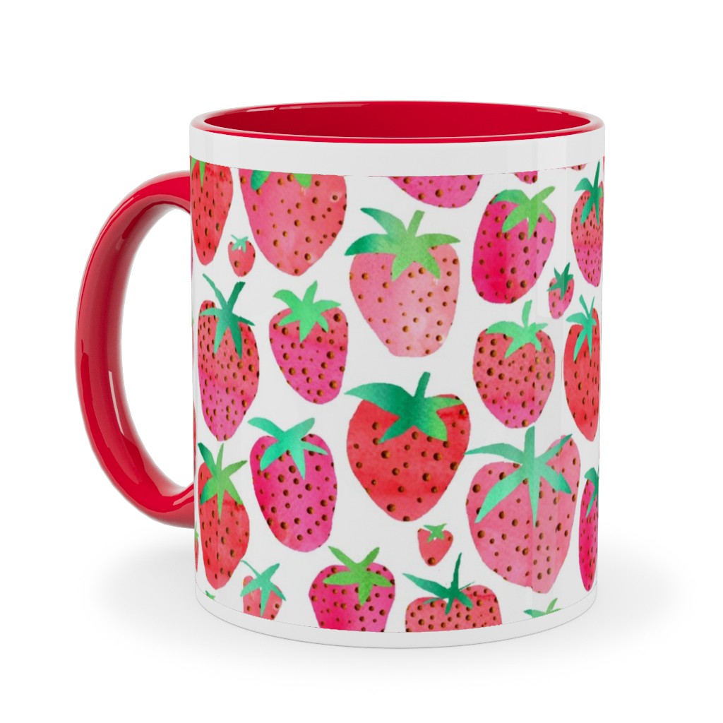 Strawberries - Pink Ceramic Mug, Red, , 11oz, Pink, Bright Pink
