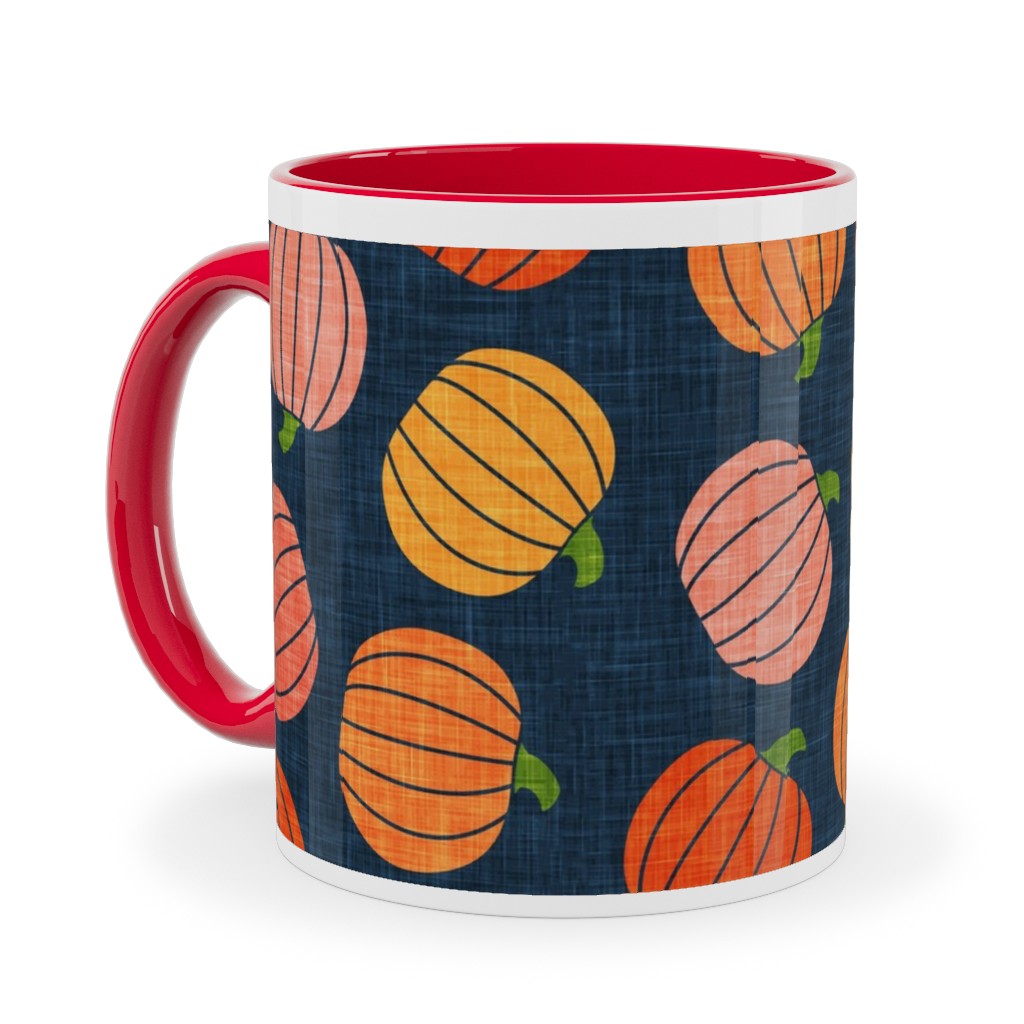 Pumpkin Toss - Orange on Blue Ceramic Mug, Red, , 11oz, Orange, Orange