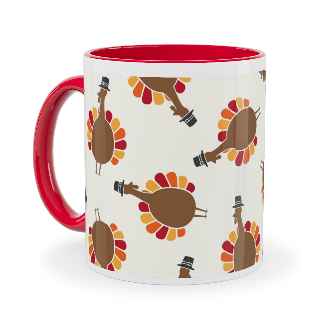 Turkey Toss - Cream Ceramic Mug, Red, , 11oz, Brown, Brown