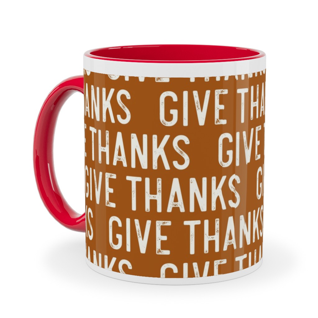 Give Thanks Ceramic Mug, Red,  , 11oz, Orange