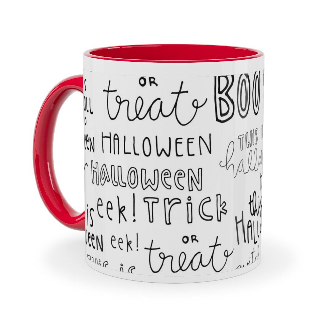 Halloween Words - White Ceramic Mug, Red,  , 11oz, White