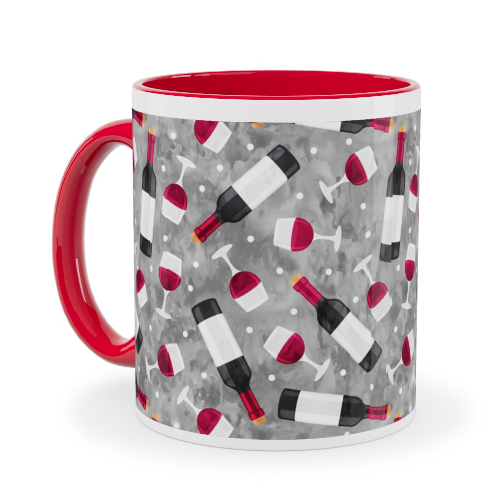 Red Wine and Glasses Ceramic Mug, Red,  , 11oz, Gray