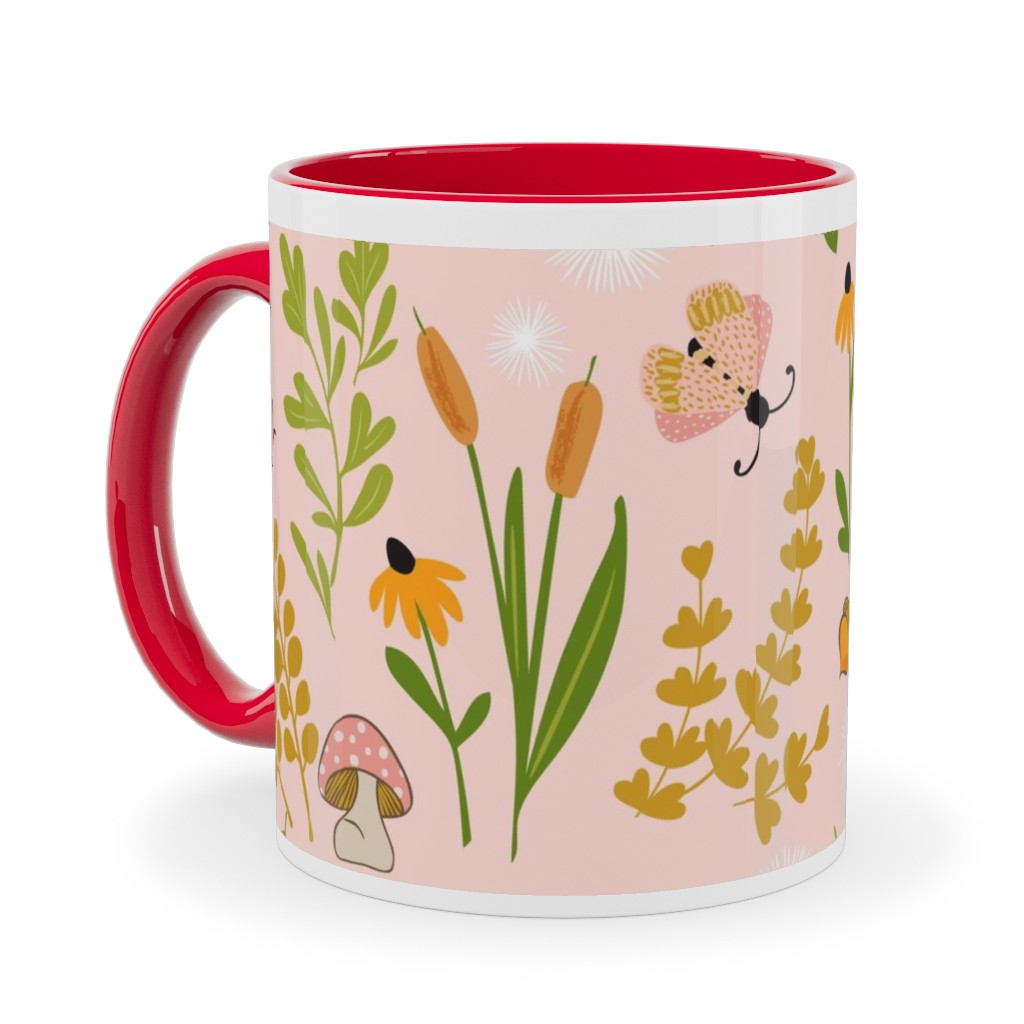 Autumn Meadow Ceramic Mug, Red, , 11oz, Pink, Bright Pink