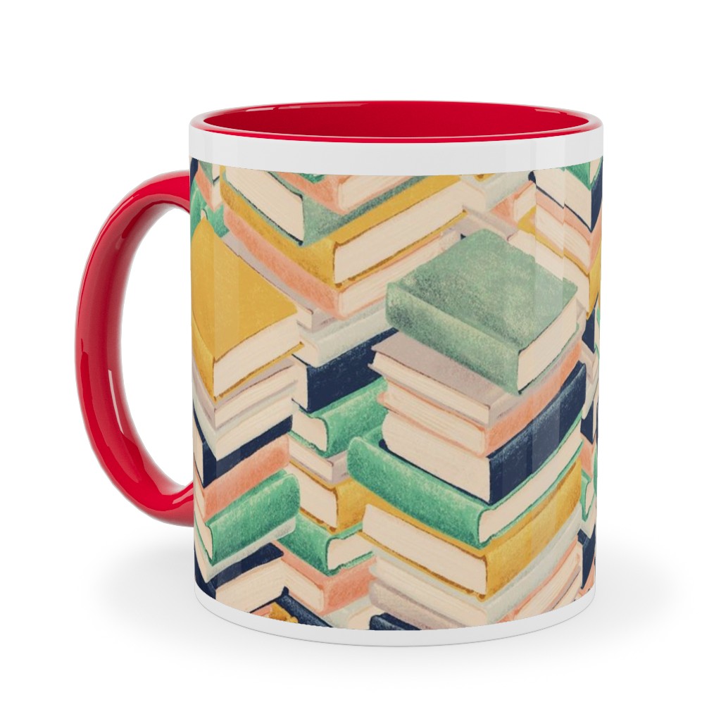 Book Stacks Ceramic Mug, Red, , 11oz, Yellow, Champagne