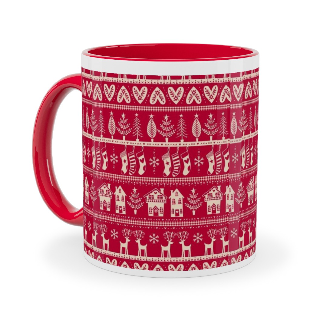 Nordic Vintage Christmas Ceramic Mug, Red, , 11oz, Red, Apple