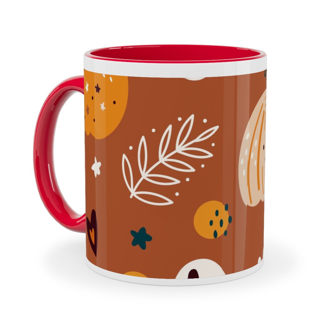 Autumn Pattern - Orange Ceramic Mug, Red, , 11oz, Orange, Orange
