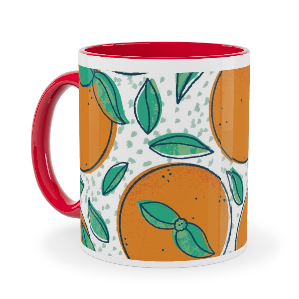 Oranges With Leaves on White Ceramic Mug, Red,  , 11oz, Orange