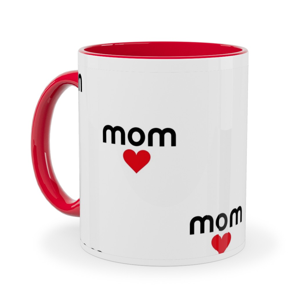 Mom Is Love - Hearts - Black White Red Ceramic Mug, Red, , 11oz, Red, Red
