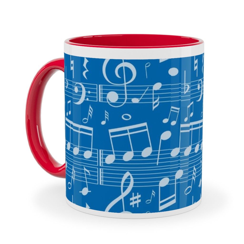 Music Notes - Blue Ceramic Mug, Red,  , 11oz, Blue