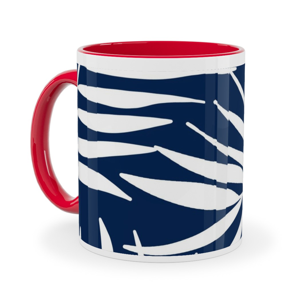 Palm Tree Leaves Ceramic Mug, Red, , 11oz, Blue, Silhouette