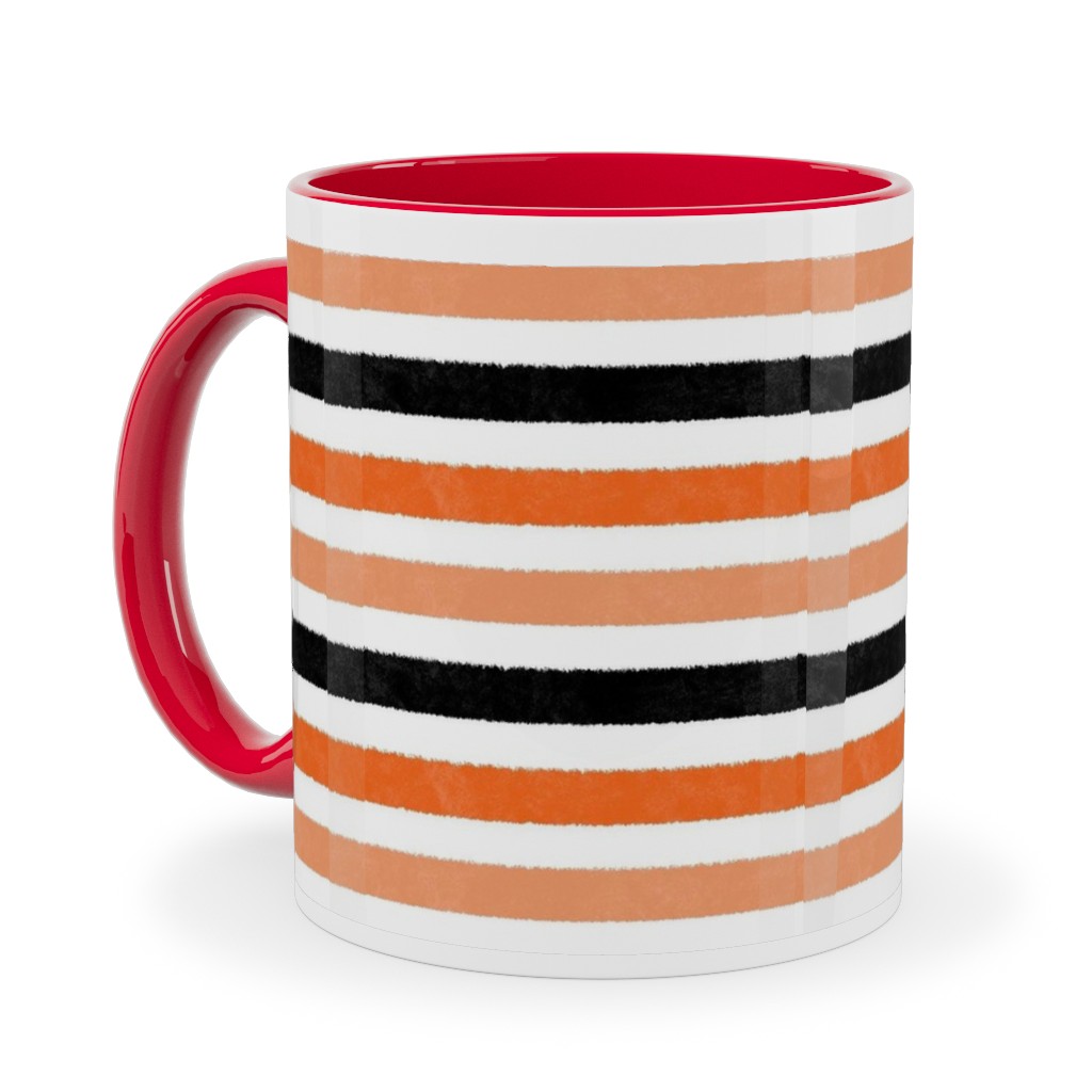 Halloween Stripes - Orange and Black Ceramic Mug, Red,  , 11oz, Orange