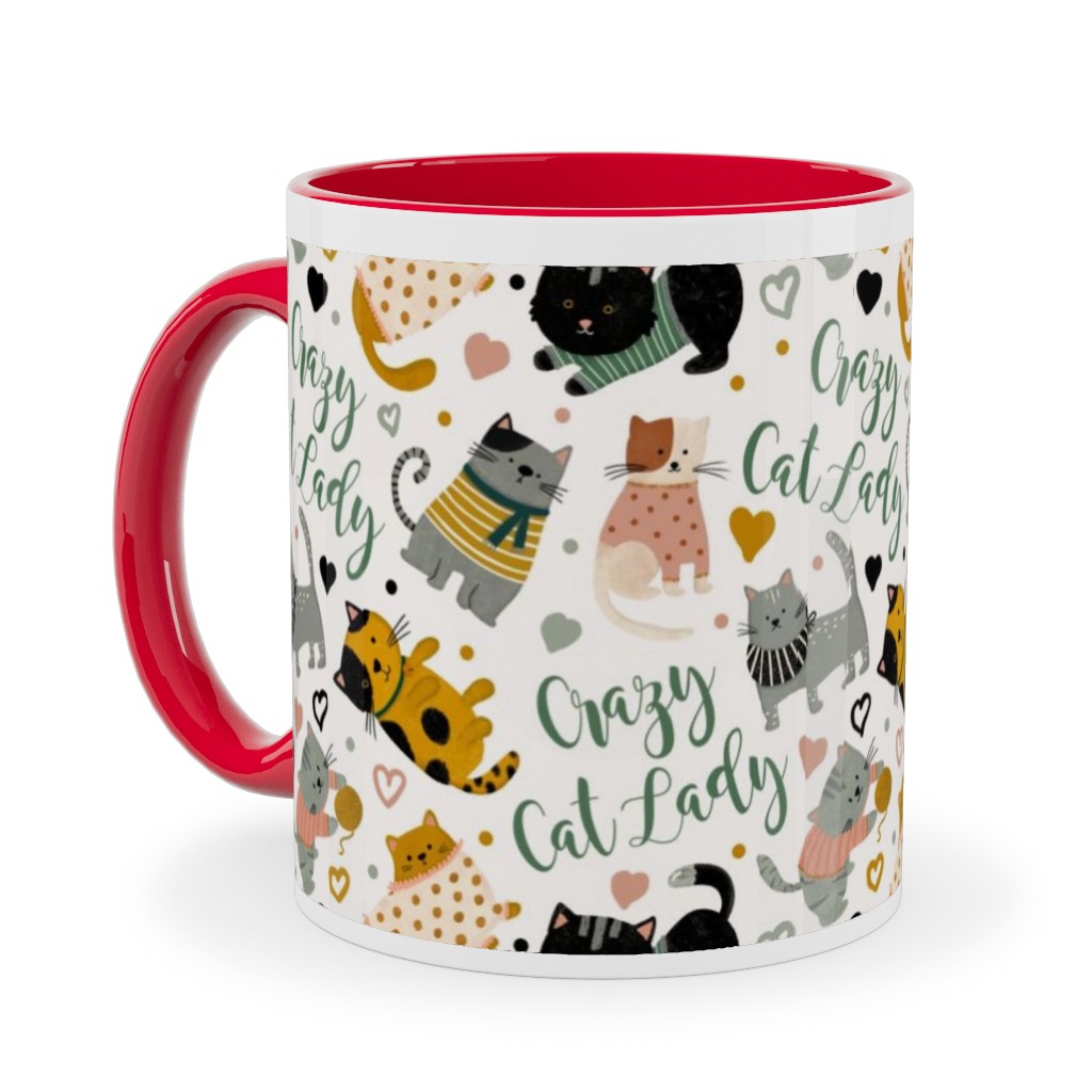 Crazy Cat Lady - Multicolor on Light Ceramic Mug, Red, , 11oz, Multicolor