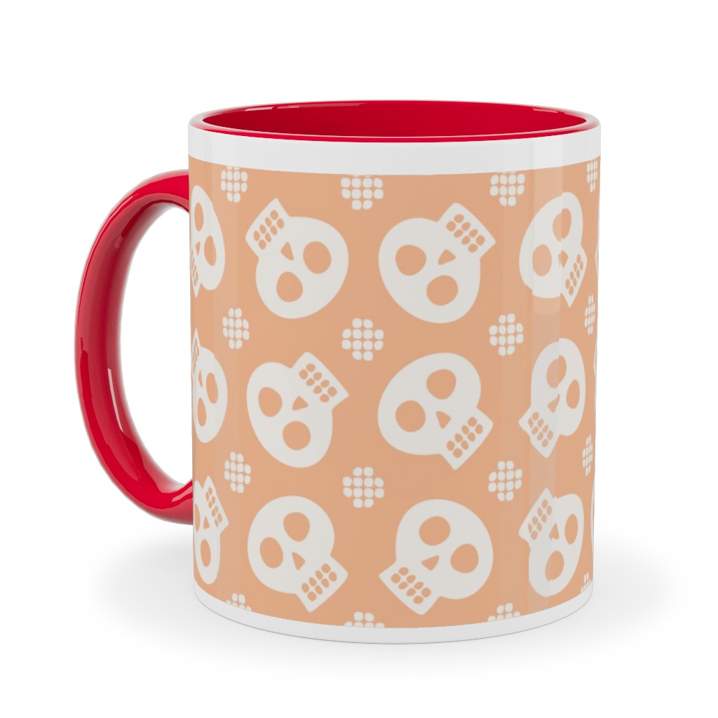 Halloween Skulls Ceramic Mug, Red, , 11oz, Orange, Beige