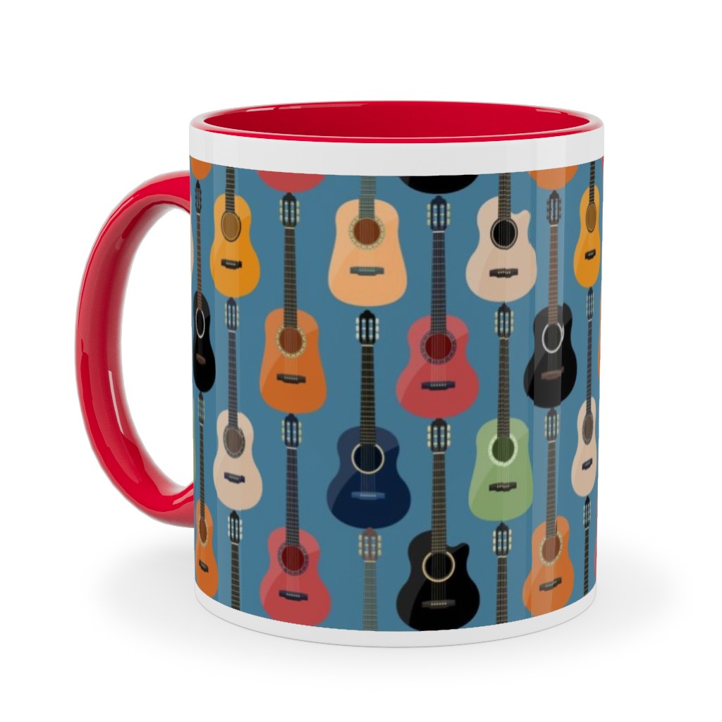Guitars - Blue Ceramic Mug, Red,  , 11oz, Blue