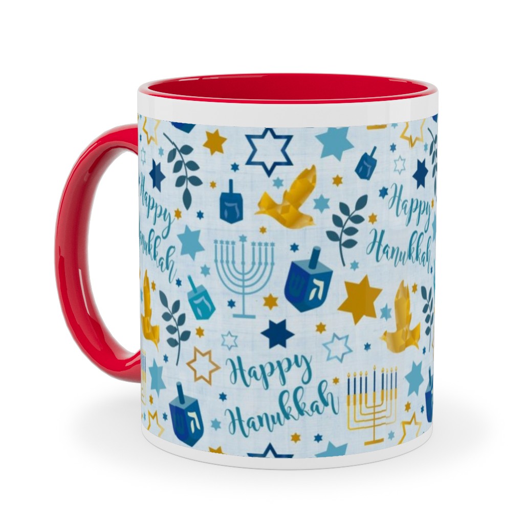 Happy Hanukkah - Blue Ceramic Mug, Red, , 11oz, Blue, True Blue