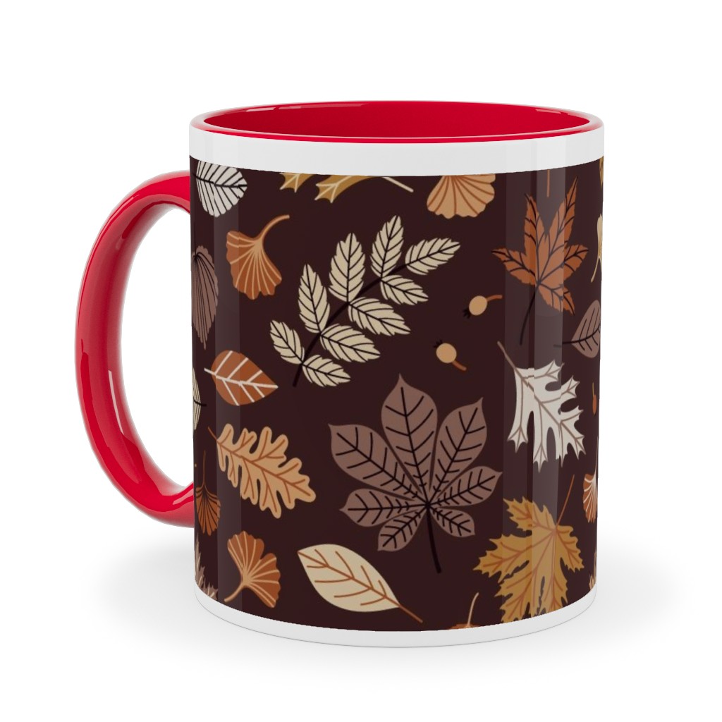 Falling Leaves - Brown Ceramic Mug, Red,  , 11oz, Brown