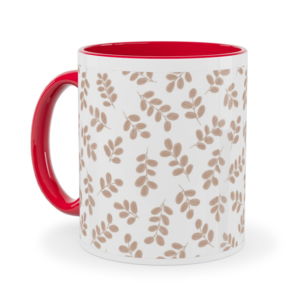 Whimsy Leaves - Dusty Ceramic Mug, Red, , 11oz, Beige, Pearl