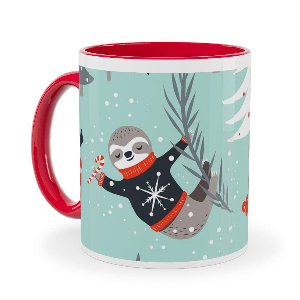 Slothy Holidays Ceramic Mug, Red, , 11oz, Multicolor, Oasis