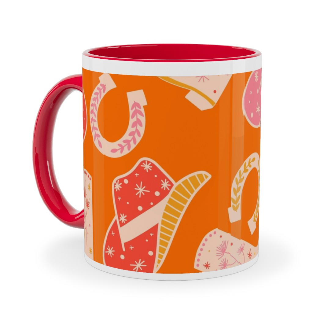 Cowgirl - Pink and Orange Ceramic Mug, Red, , 11oz, Orange, Orange