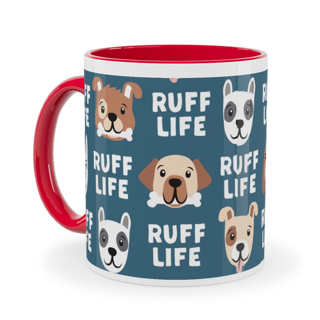 Ruff Life - Dog - Dark Blue Ceramic Mug, Red,  , 11oz, Blue