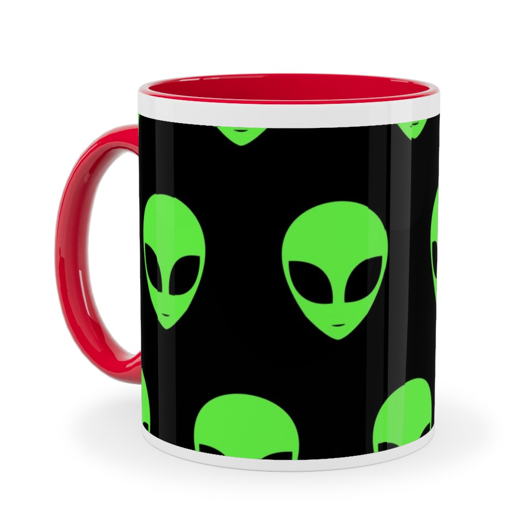Retro Alien - Neon Green and Black Ceramic Mug, Red,  , 11oz, Green