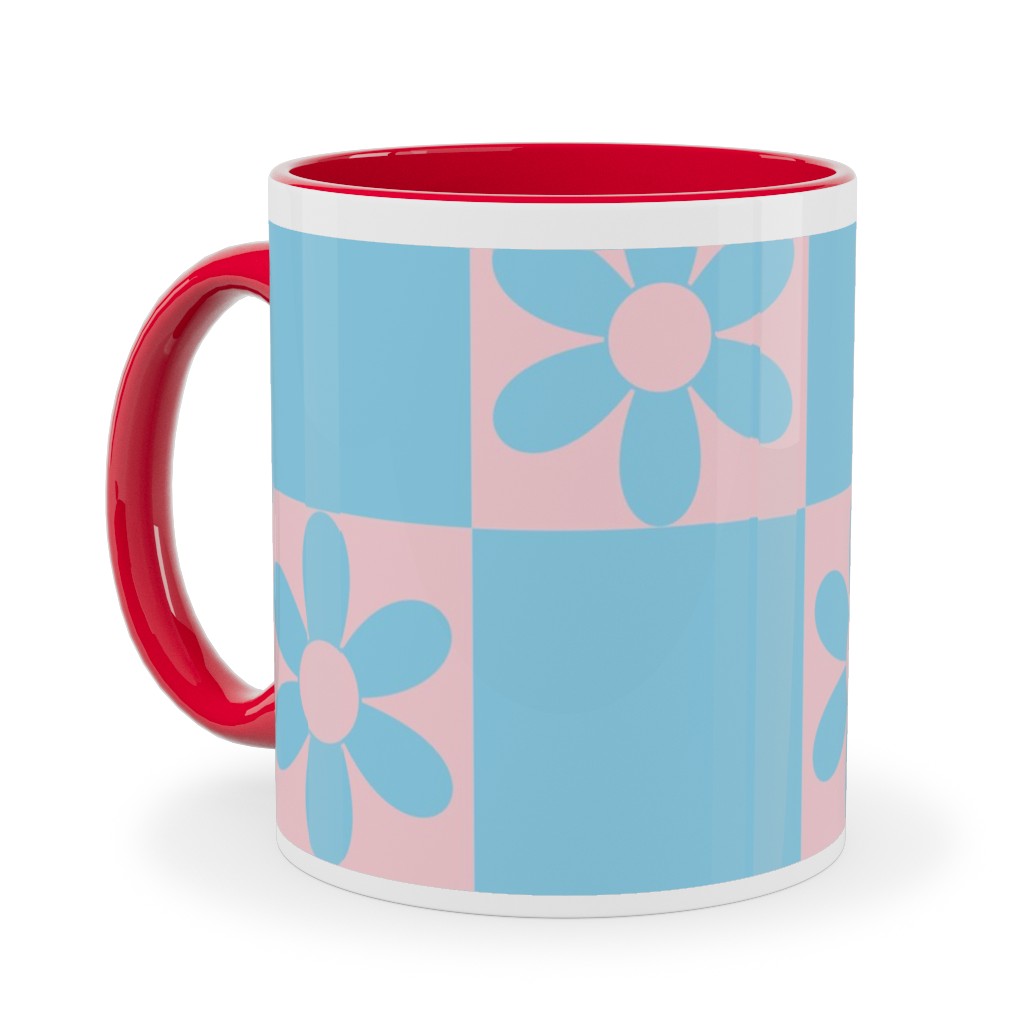 Daisy Checkerboard Ceramic Mug, Red, , 11oz, Blue, Polar