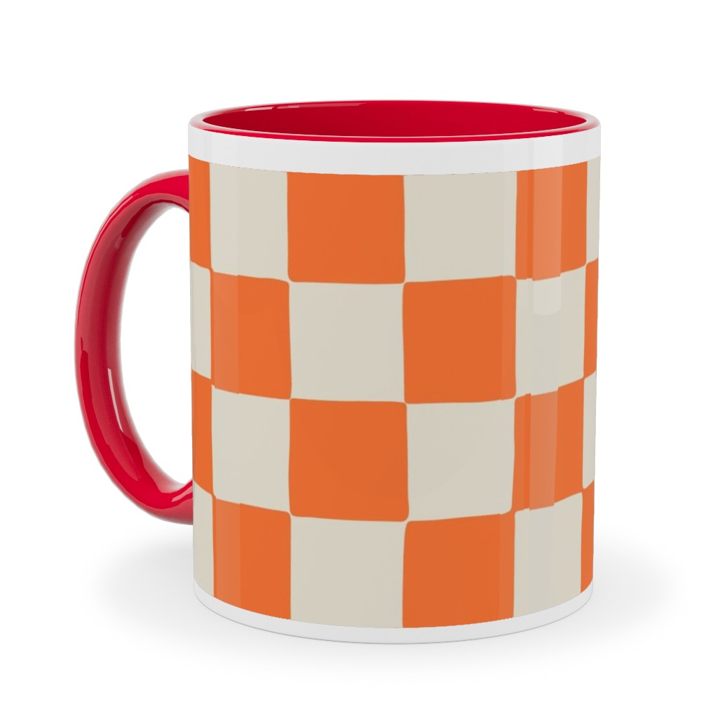 Retro Checkerboard - Bright Orange Ceramic Mug, Red, , 11oz, Orange, Orange