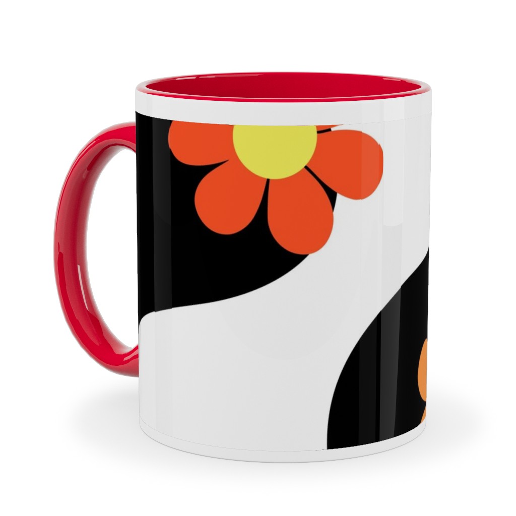 Groovy Daisy Rainbow Ceramic Mug, Red, , 11oz, Multicolor, Black