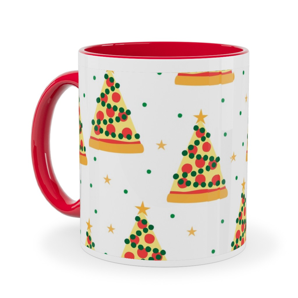 Pizza Christmas Trees - Multi on Light Ceramic Mug, Red, , 11oz, Multicolor
