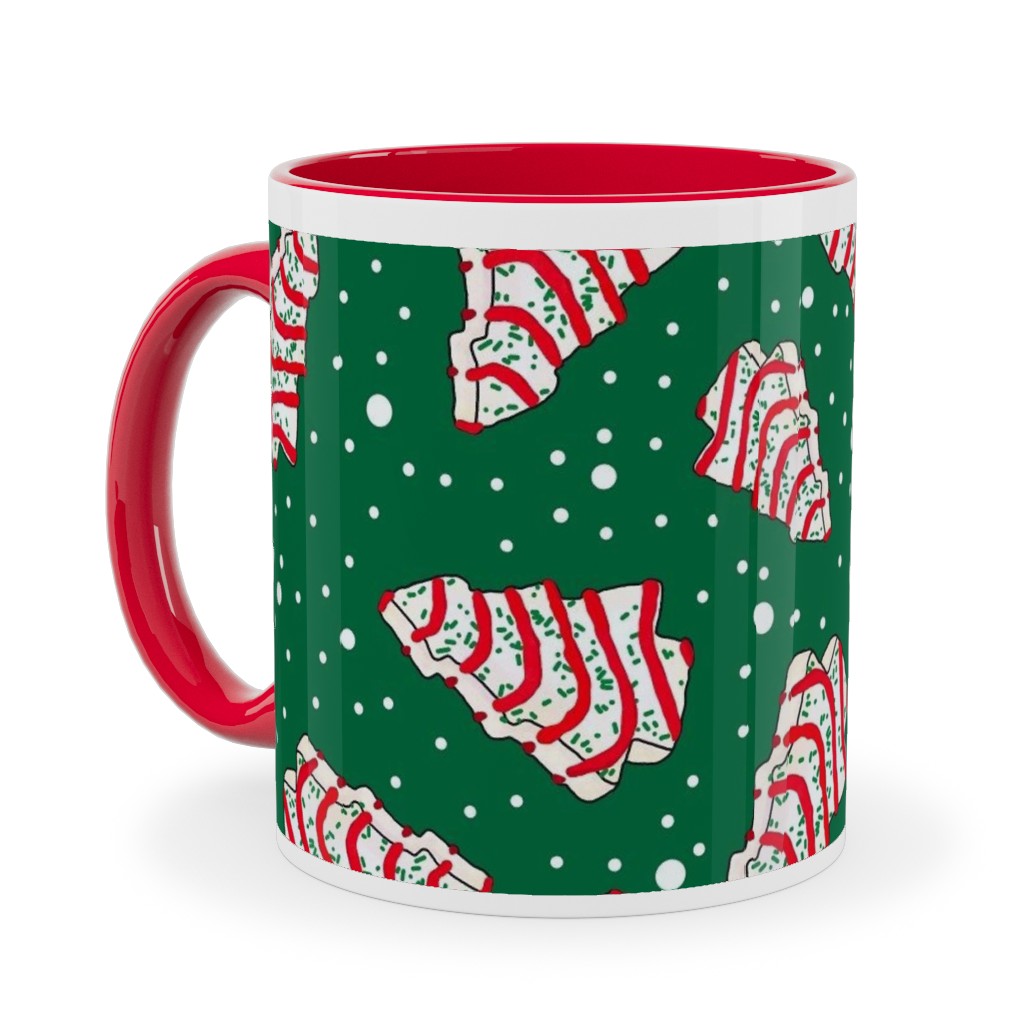 Christmas Tree Snack - Green Ceramic Mug, Red,  , 11oz, Green