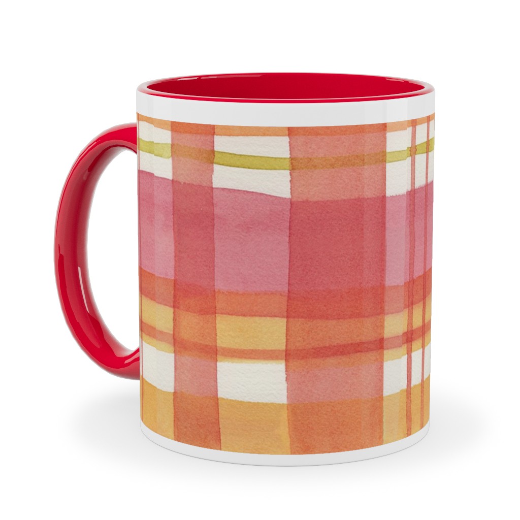 Summer Plaid Ceramic Mug, Red, , 11oz, Multicolor