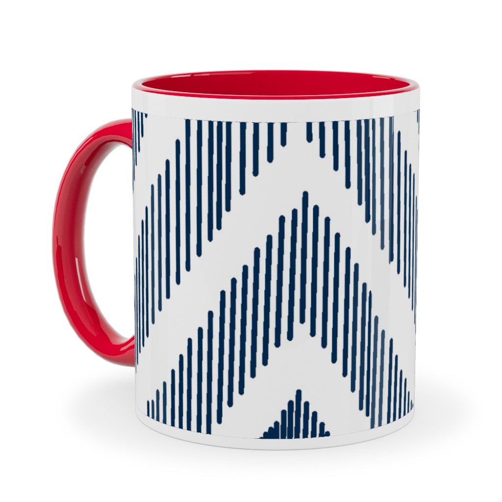 Ikat - Navy Ceramic Mug, Red, , 11oz, Blue, True Blue