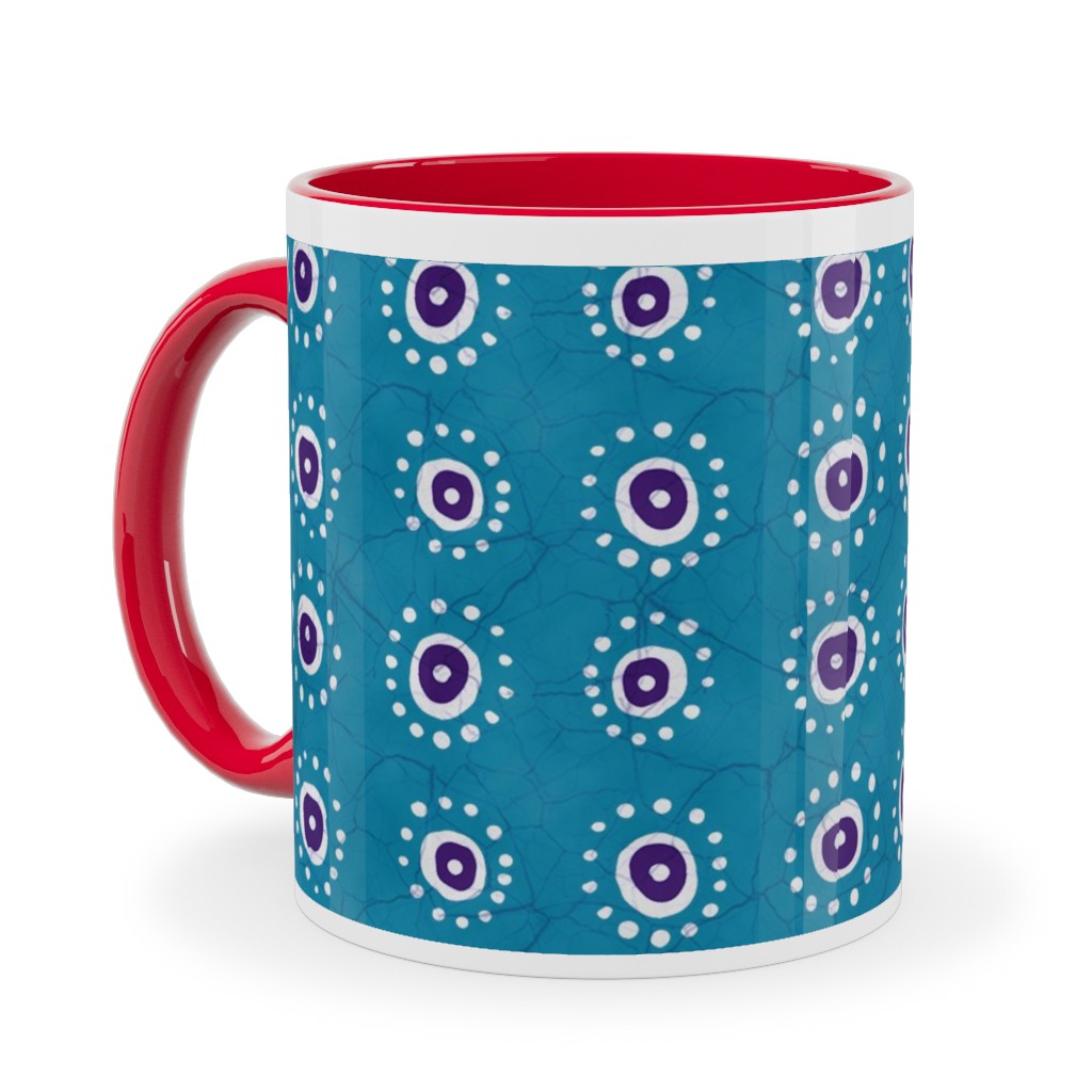 Batik Suns Ceramic Mug, Red, , 11oz, Blue, Tidal Wave